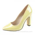 Yellow Patent Chic High Heel Pumps Pointed Toe Block Heels

**Title Suggestion:**  
**Yellow Patent High Heel Pumps with Pointed Toe and Block Heels**